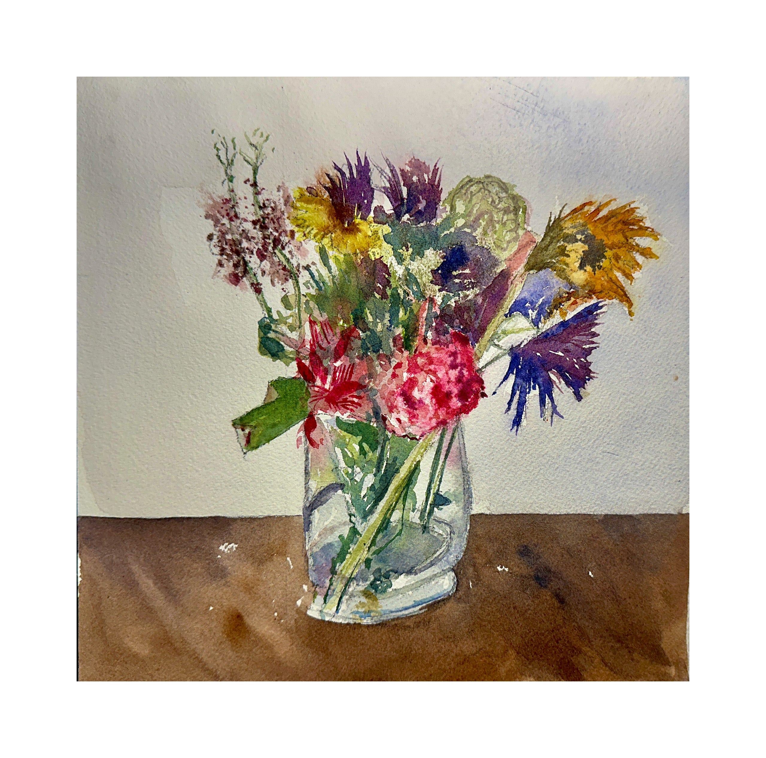 Dying Flowers - an original watercolor painting by Stephen Winstanley (9x9”)