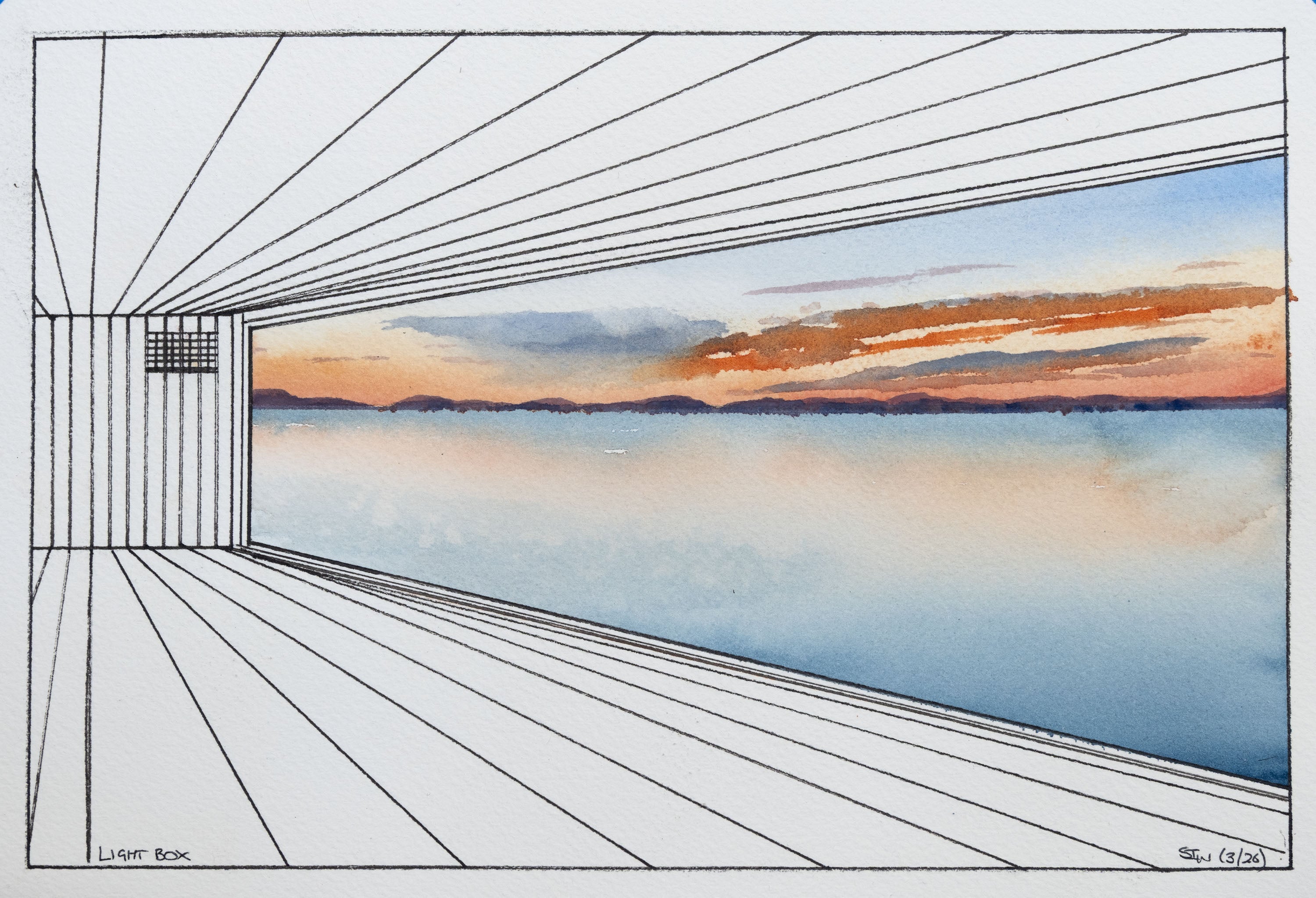 Sky Box - An Original Watercolor & Ink Pinting